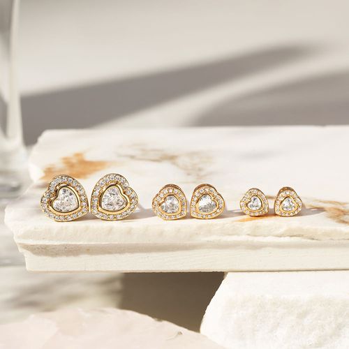 Brinco Corações Kit com 3 Pares de Zircônias Brancas P/M/G - Banho de Ouro 18k
