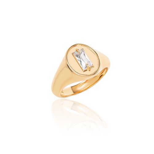 Anel Dedinho Retângulo de Zircônia Branca - Banho de Ouro 18k