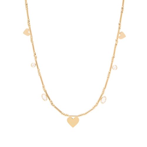 Colar Corações com Canutilhos e Zircônias Brancas 48cm - Banho de Ouro 18k