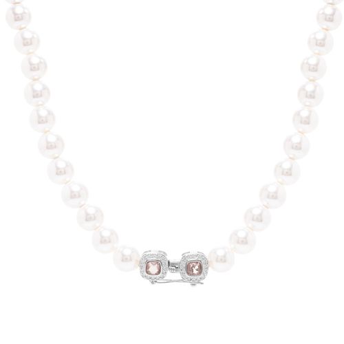 Colar Quadrados Brilhantes de Pérolas Shell, Cristal Rodolita e Zircônias Brancas 42cm - Prata 925