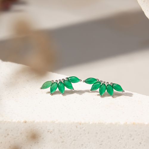 Brinco Earcuff Navetes de Cristal Esmeralda - Prata 925
