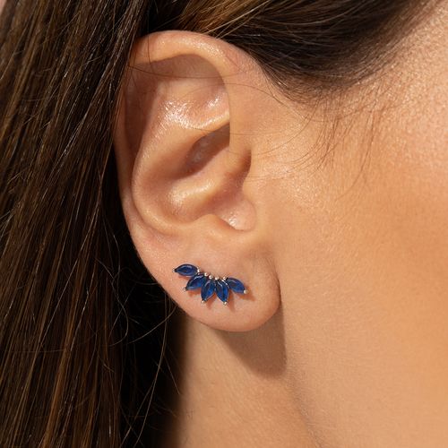 Brinco Earcuff Navetes de Cristal Safira - Prata 925