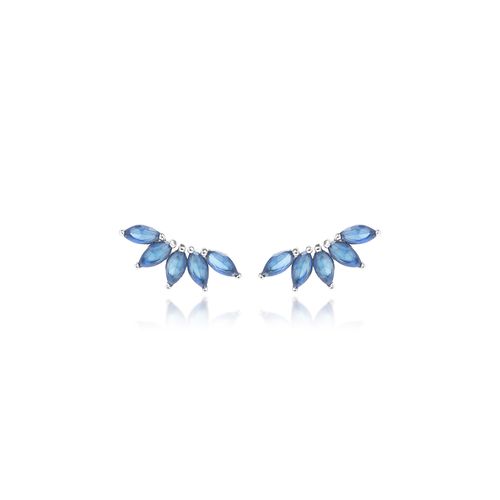 Brinco Earcuff Navetes de Cristal Safira - Prata 925