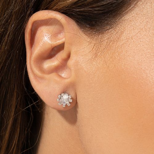Brinco Flor de Zircônias Brancas - Prata 925