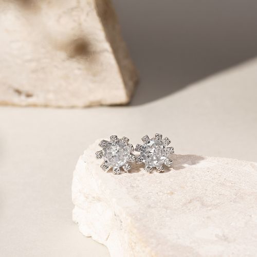 Brinco Flor de Zircônias Brancas - Prata 925