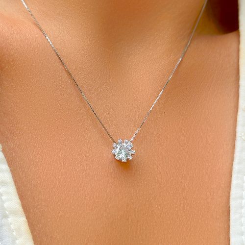 Colar Flor de Zircônias Brancas 50cm - Prata 925