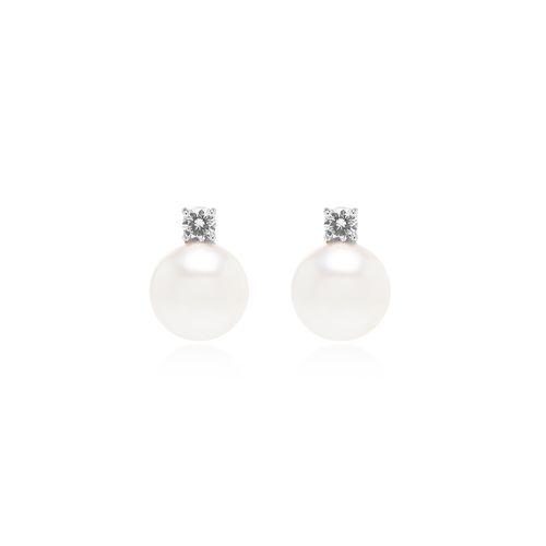 Brinco Ponto de Luz com Pérolas Shell 12mm e Zircônia Branca - Prata 925