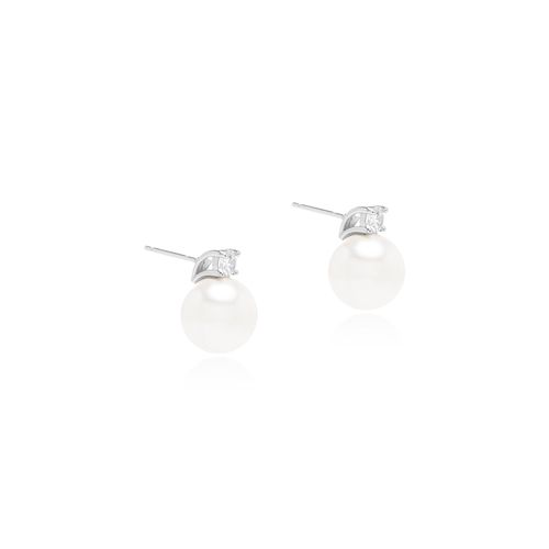 Brinco Ponto de Luz com Pérolas Shell 12mm e Zircônia Branca - Prata 925