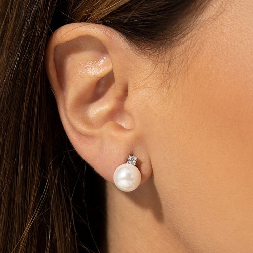 Brinco Ponto de Luz com Pérolas Shell 10mm e Zircônia Branca - Prata 925