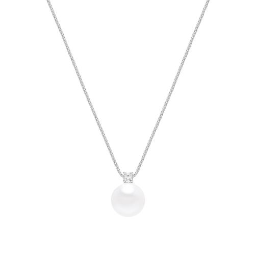 Colar Ponto de Luz Com Pérola Shell 10mm e Zircônia Branca - Prata 925