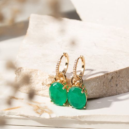 Brinco Earbling Oval de Fusion Esmeralda e Zircônias Brancas - Banho de Ouro 18k