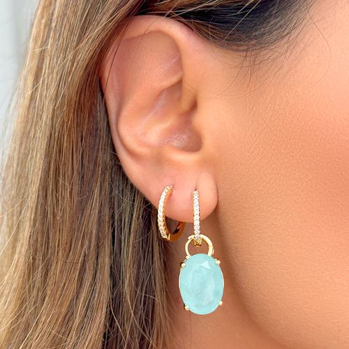 Brinco Earbling Oval de Fusion Turmalina Light e Zircônias Brancas - Banho de Ouro 18k