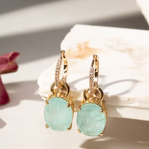 Brinco Earbling Oval de Fusion Turmalina Light e Zircônias Brancas - Banho de Ouro 18k