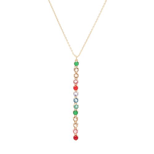 Colar Gravatinha com Cristal Esmeralda, Cristal Rubi e Cristal Citrino 50cm - Banho de Ouro 18k