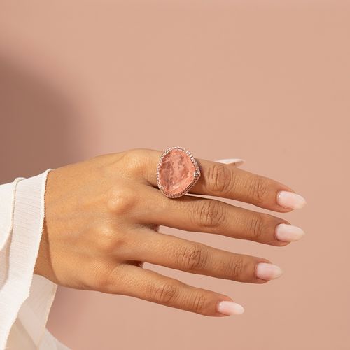 Anel Gota de Fusion Morganita e Zircônias Rosas - Banho de Ródio Branco