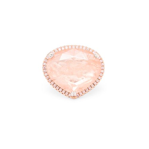 Anel Gota de Fusion Morganita e Zircônias Rosas - Banho de Ródio Branco
