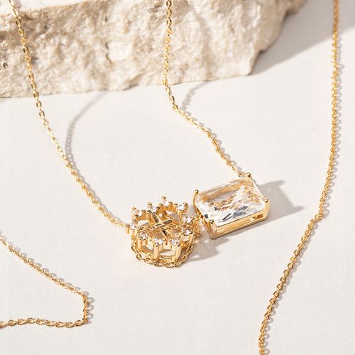 Colar Escapulário Retângulo com Coração e Cruz de Zircônias Brancas 65cm - Banho de Ouro 18k