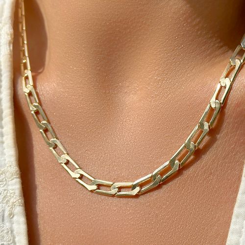 Colar Groumet Elo Longo Liso 50cm - Banho de Ouro 18k