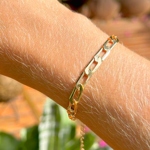 Pulseira Groumet Elo Longo Liso 19cm - Banho de Ouro 18k