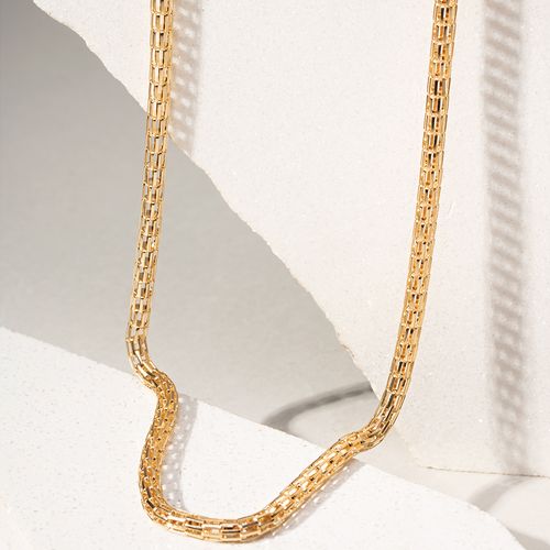 Colar Corrente Malha Tubular Liso 52cm - Banho de Ouro 18k