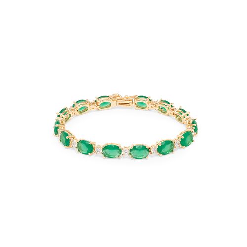 Pulseira Riviera Ovais de Cristal Esmeralda e Zircônia Branca 16cm - Banho de Ouro 18k