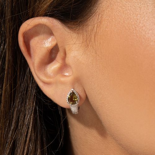 Brinco Gota Bordada de Cristal Peridoto e Zircônias Brancas - Prata 925