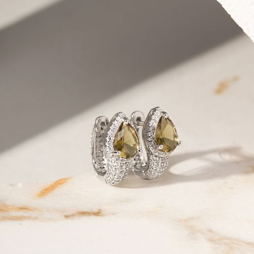 Brinco Gota Bordada de Cristal Peridoto e Zircônias Brancas - Prata 925