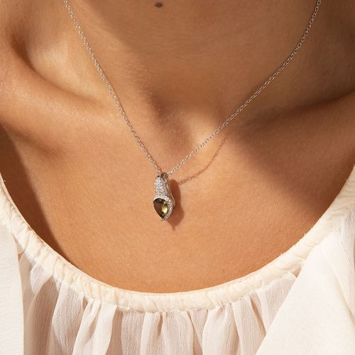 Colar Gota Bordada Cristal Peridoto e Zircônias Brancas 55cm - Prata 925