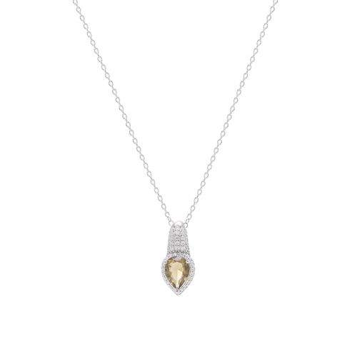 Colar Gota Bordada Cristal Peridoto e Zircônias Brancas 55cm - Prata 925