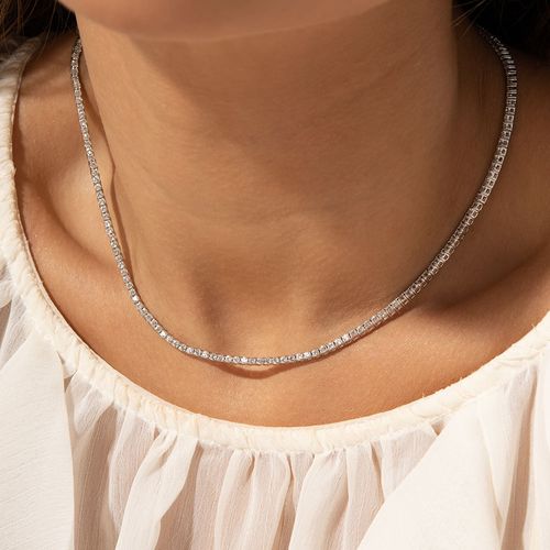 Colar Riviera Safira Incolor 2.0mm e 4 Garras Pedras Naturais 42cm - Prata 925
