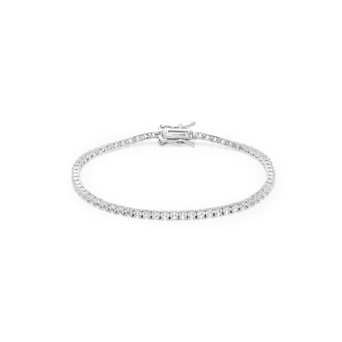 Pulseira Riviera Safira Incolor 2.0mm e 4 Garras Pedras Naturais 17cm - Prata 925