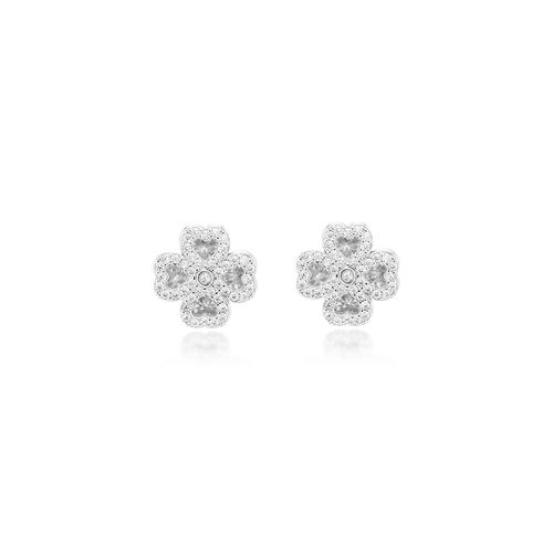 Brinco Trevo de Corações com Zircônias Brancas - Prata 925