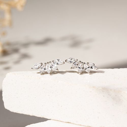 Brinco Earcuff Navetes de Zircônias Brancas  - Prata 925