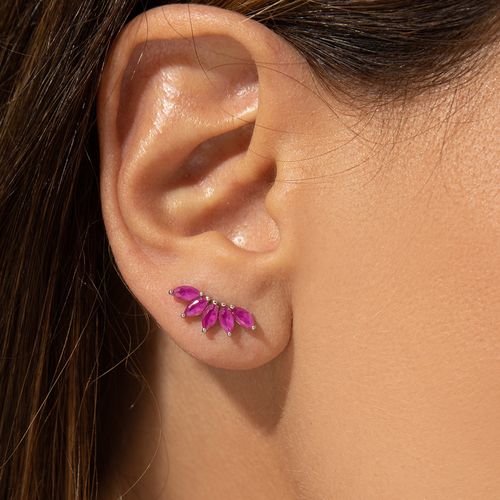 Brinco Earcuff Navetes de Cristal Rubi - Prata 925