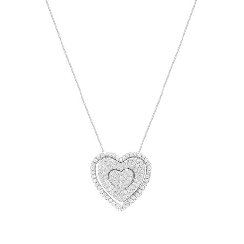 Colar Três Corações Cravejados 48cm - Prata 925