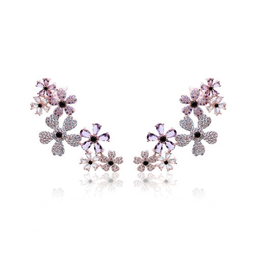Brinco cristal ametista cristal topazio azul zirconia azul claro ear cuff flores