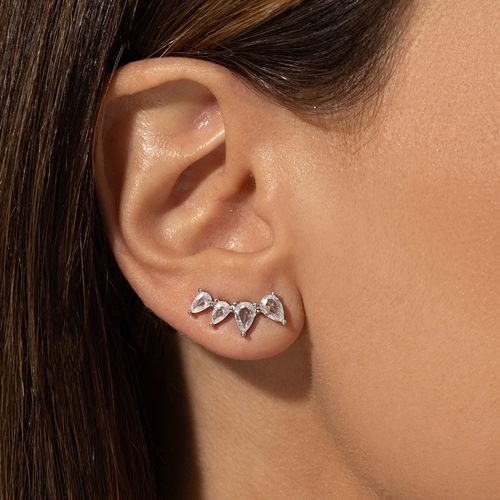 Brinco Earcuff Gotas de Zircônias Brancas - Prata 925