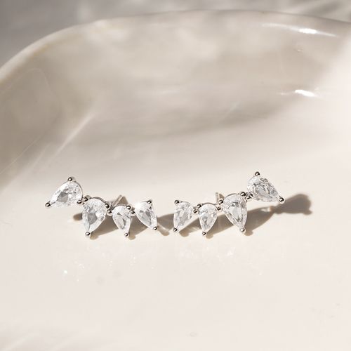 Brinco Earcuff Gotas de Zircônias Brancas - Prata 925