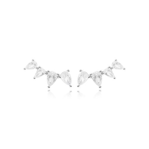 Brinco Earcuff Gotas de Zircônias Brancas - Prata 925