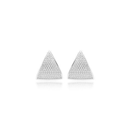 Brinco Triângulo Cravejado 16mm de Zircônias Brancas - Prata 925