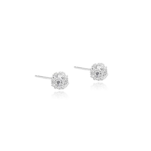 Brinco Mini Globo Cravejado de Zircônias Brancas - Prata 925