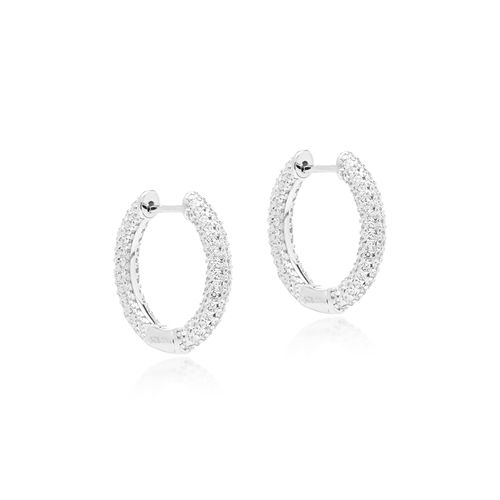 Brinco Argola 18mm Toda Cravejada de Zircônias Brancas - Prata 925