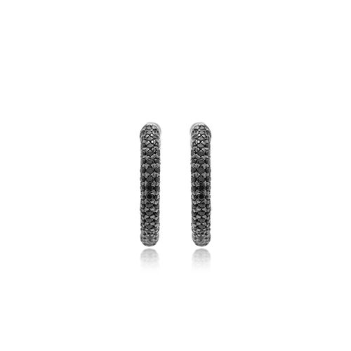 Brinco Argola 18mm Toda Cravejada de Zircônias Negras - Prata 925