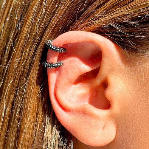 Piercing 12mm Todo Cravejado de Zircônias Negras - Prata 925