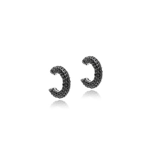 Piercing 12mm Todo Cravejado de Zircônias Negras - Prata 925