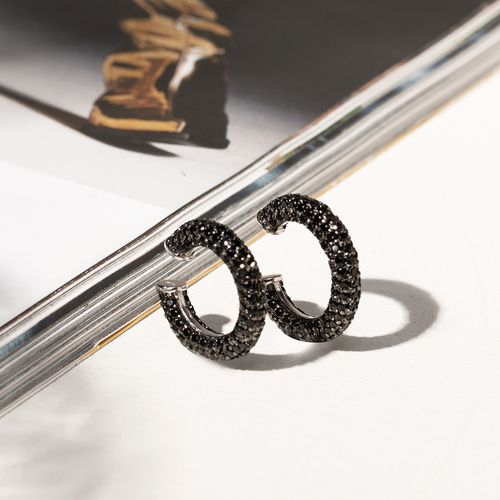 Piercing 16mm Todo Cravejado de Zircônias Negras - Prata 925