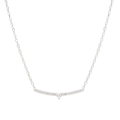 Colar Reto com Mini Coração de Zircônias Brancas 48cm - Prata 925