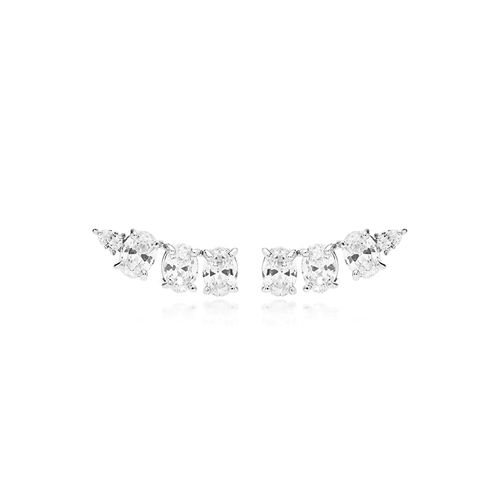 Brinco Earcuff Ovais e Gota de Zircônias Brancas - Prata 925