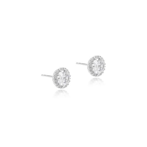 Brinco Redondo Cravejado de Zircônias Brancas - Prata 925