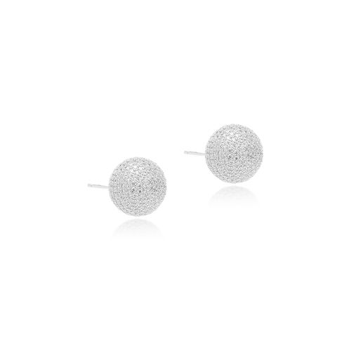Brinco Bola 12mm de Zircônias Brancas - Prata 925